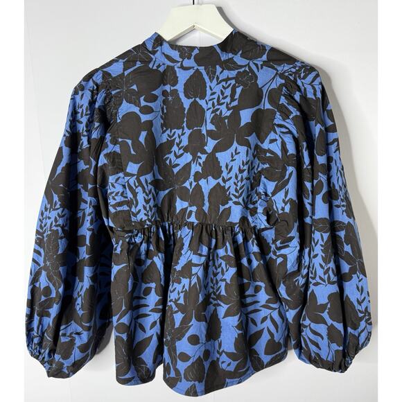Tuckernuck Oliphant Mandarin Balloon Sleeve Top Willow Blue Sz XXS Oversized - Picture 5 of 11
